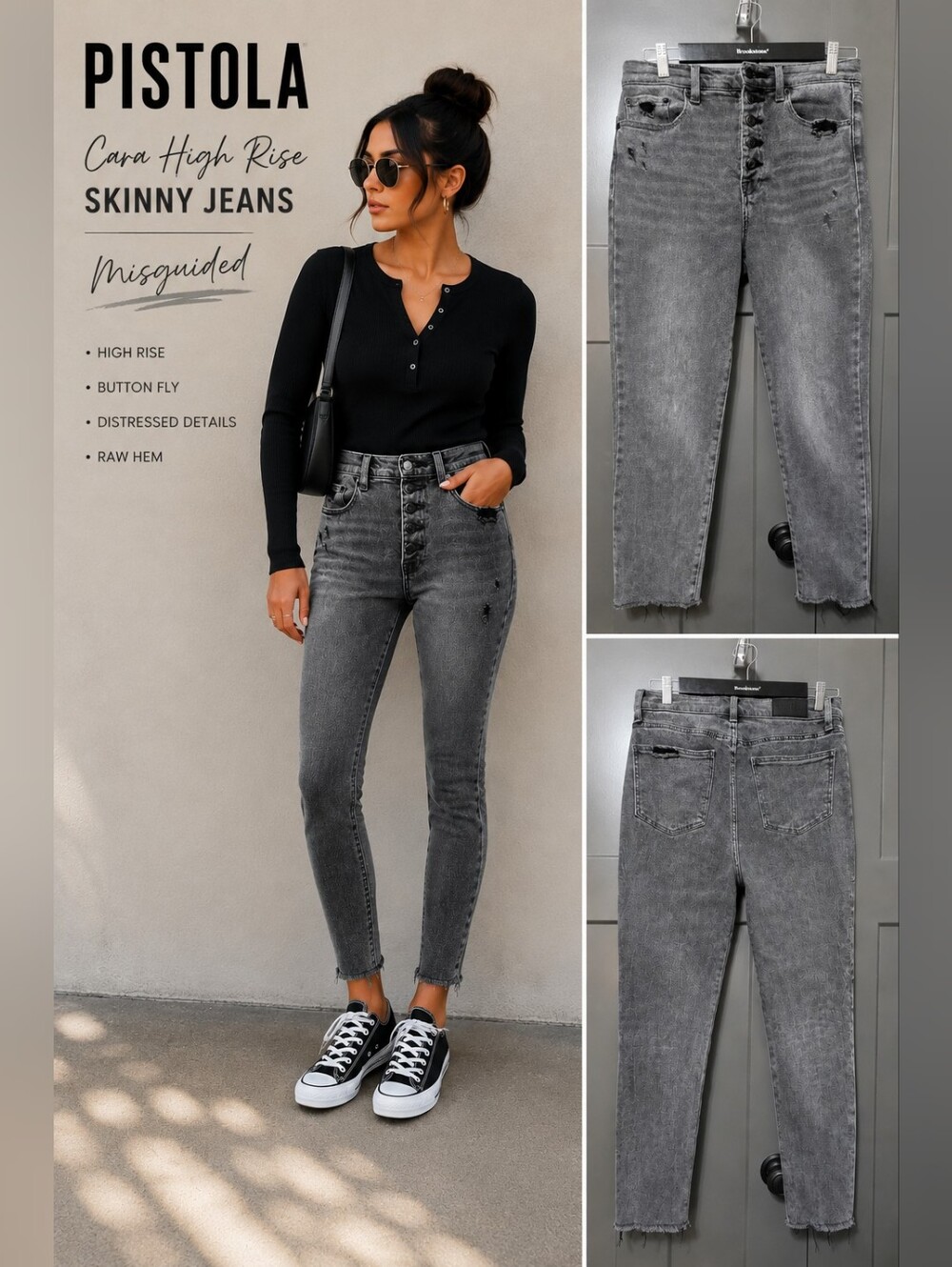 Pistola Cara High Rise Skinny Jeans 28 Gray Button Fly Raw Hem